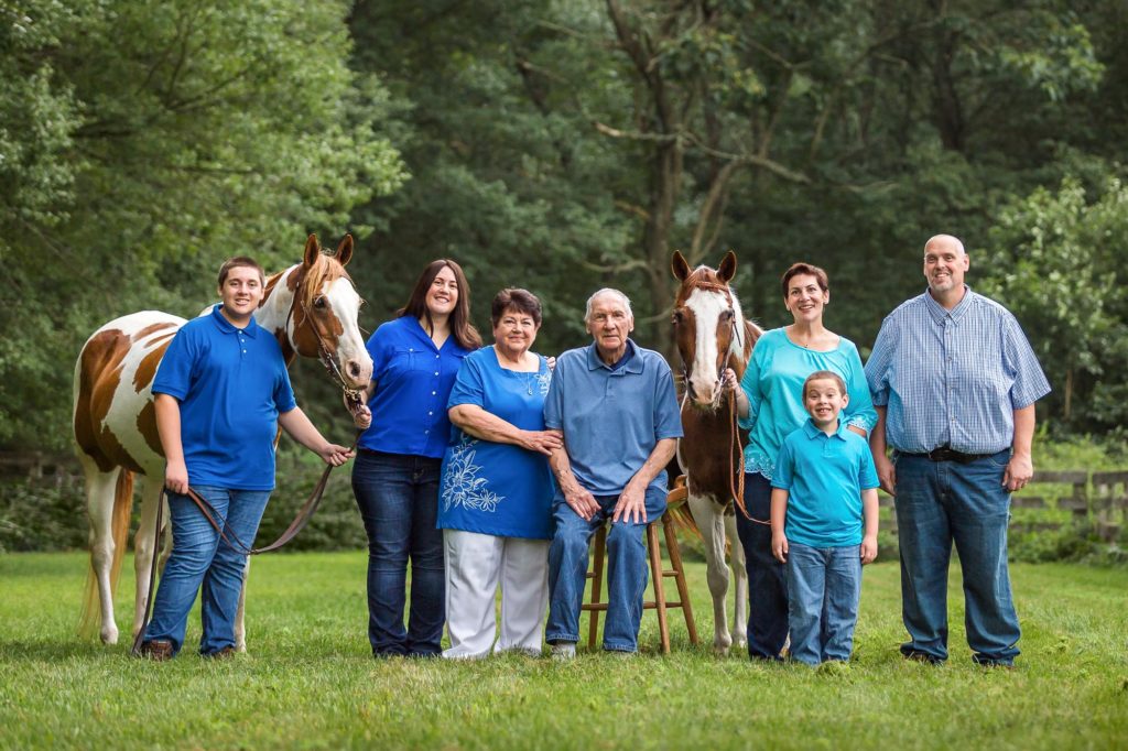 Joanne and her whole family with Brandy and Splash at Forest Edge Farm